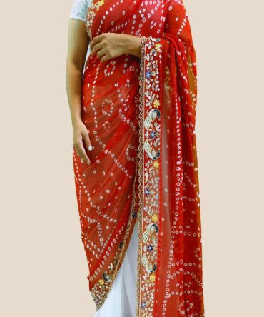 Handmade Bandhani Saree in Georgette - Front View
