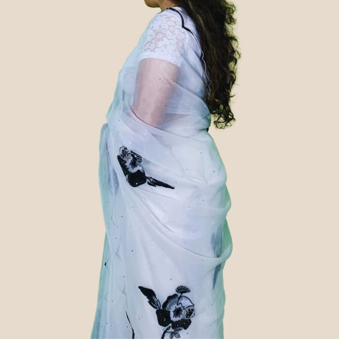 White Organza Saree - side view