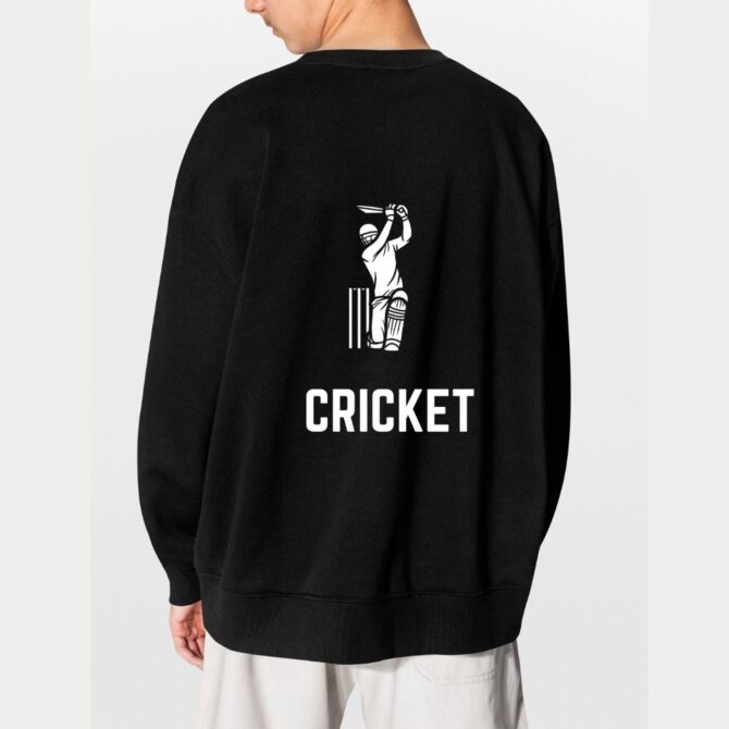 Cotton black Sweatshirt with cricket print in front